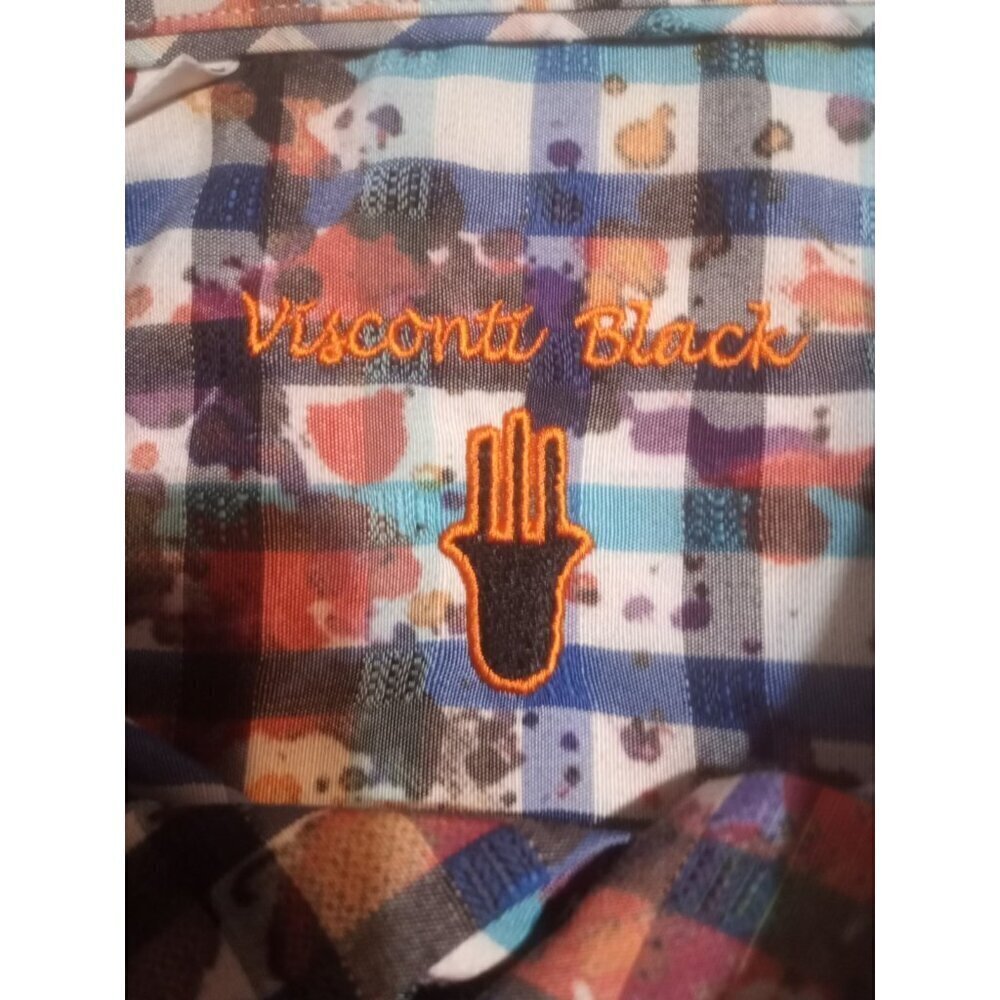 Visconti Black Colorful Splatter Abstract Checked Button Down L/S Shirt Small S - Picture 8 of 12